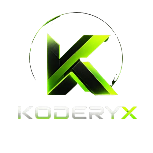 Logo oficial de KODERYX, con símbolo K y nombre en verde lima y blanco